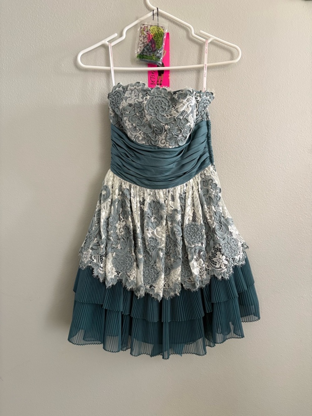 Betsey Johnson Teal and Ivory Strapless Lace Teacup Dress - Picture 2 of 8